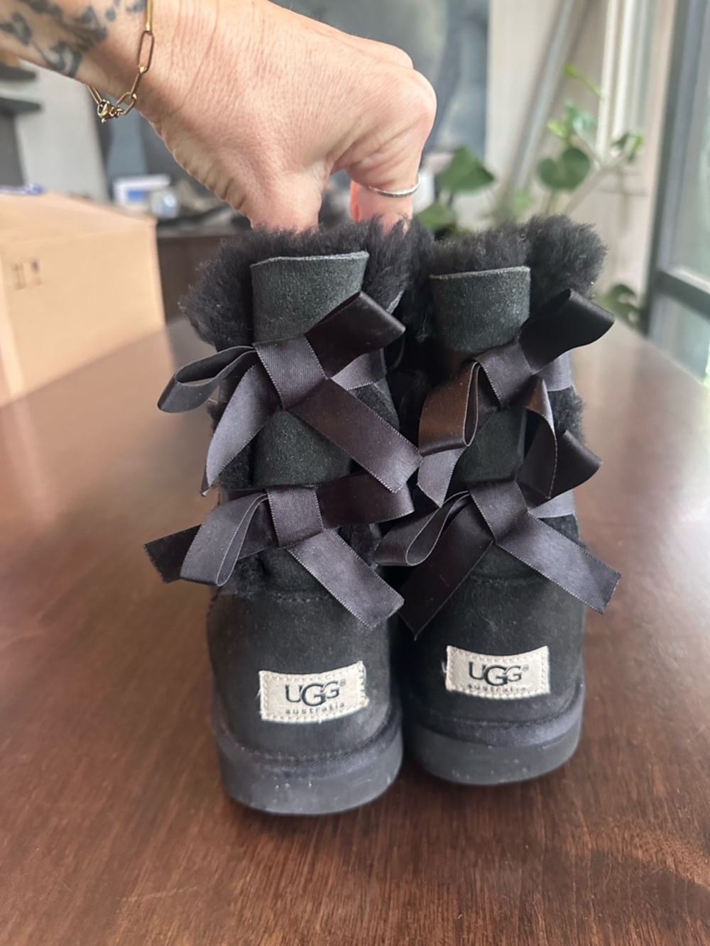 UGG Black Bailey Bow II Shearling Lined Suede Winter Boots 6 - Picture 4 of 8